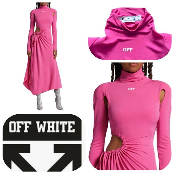 Off-White Vi-crepe See Thru Midi Dress in Fuchia - Picture 17 of 17